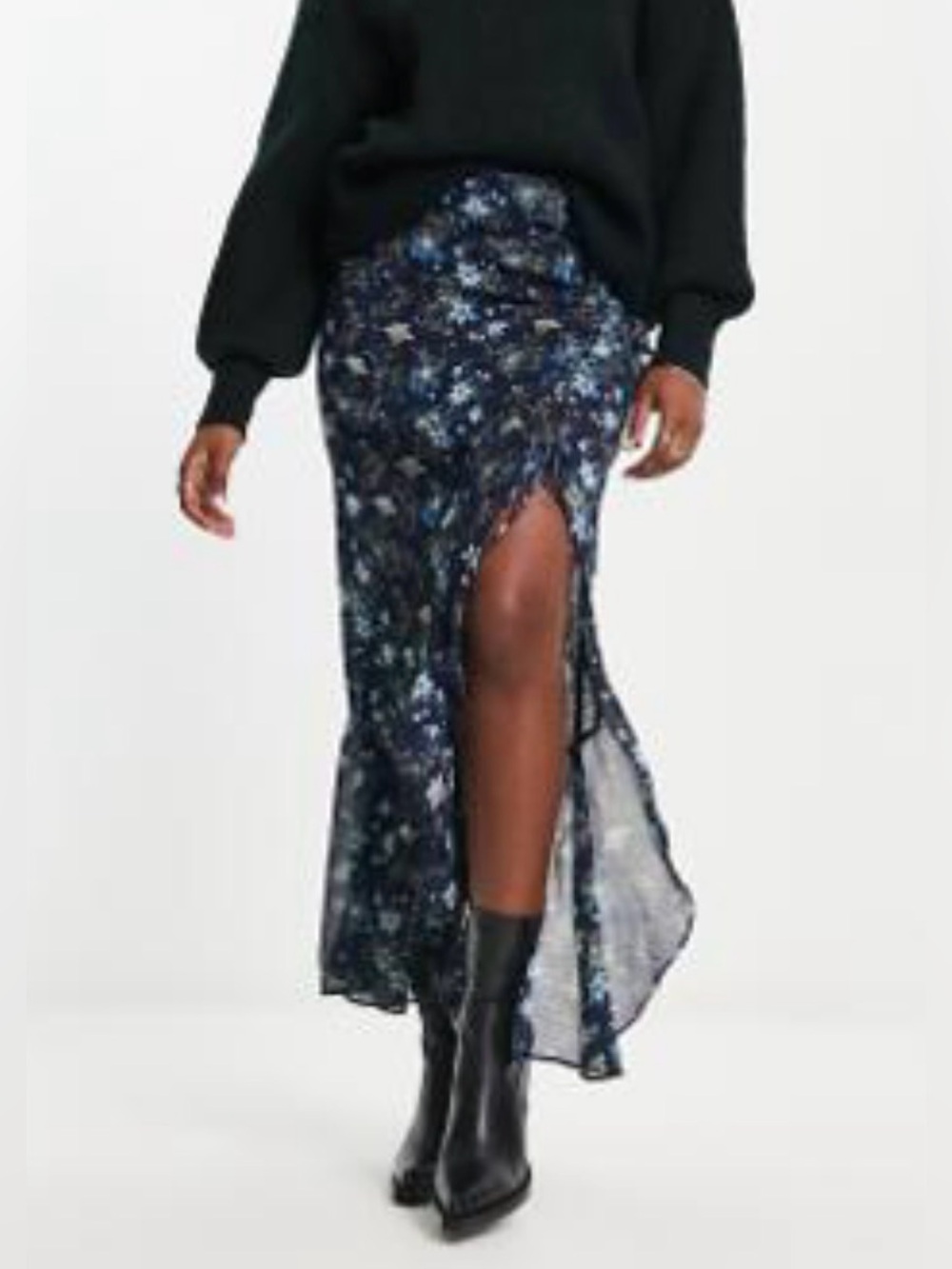 Free People Tie-Side Detail Floral Print Boho Maxi Skirt - Size 4, NWT - Picture 2 of 5